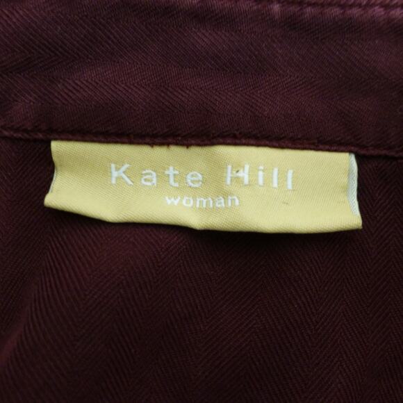 Kate Hill Shirt Womens 3X Button Up Silk Maroon Red Roll Tab Sleeve - Picture 5 of 9